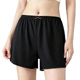 [AOIIWER] ペチパンツ インナーパンツ 透け防止 レーディス 【アイスシルク ゆったり】ペチコート 3分丈 かわいい 下着 やわらかな肌触り パジャマ 涼しい 薄手 夏用 ルームウェア (ブラック, XL)
