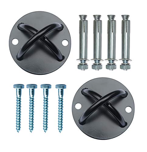 AbraFit® Wall/Ceiling Mount for Suspension Straps Crossfit Olympic Rings, Body Weight Strength Training Systems, Yoga Swings Hammocks, Boxing Equipment, Battle Ropes (X-m Black X 2 Pack)