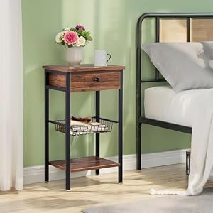 VECELO Tall Side End TableNightstands Shelf Storage Organizer with Sliding Basket for Telephone EntrywayLiving RoomBedroomKitchenSmall Spaces276 H1 Set