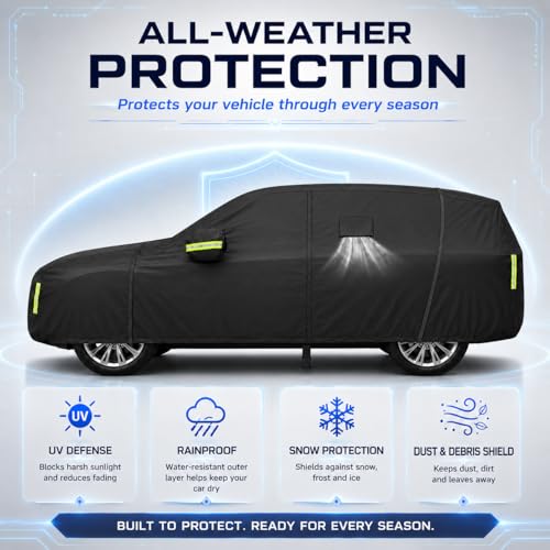 Image of Car Cover All Weather Custom Fit for Model Y Waterproof 10 Layers 210T Full Cover Universal Heavy Duty Sun UV Rain Hail Protection with Driver Door Zipper Breathable Vents.