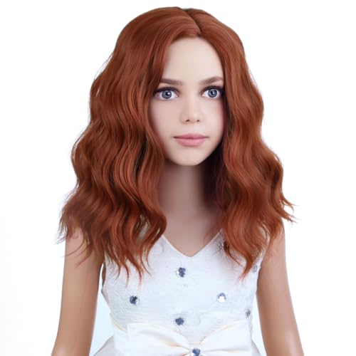 Image of PATTNIUM Kids Ginger Orange Wig Child Short Wavy Wig Dark Orange Wigs for Girls Cosplay Halloween Party Costume Heat Resistant Synthetic Wigs