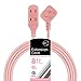 Cordinate Designer Extension Cord, 3 Outlet, 8 ft Power Cord, Flat Plug, Safety Lock Outlets, Long Braided Cord, Pink, 39986