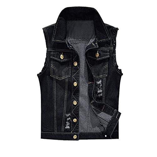 Veste en jean sans manches homme coton noir grande taille pour look décontracté