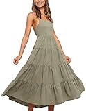 UIMLK Boho Strapless Sundress Spaghetti Strap Tiered Ruffle Square Neck Open Back Sleeveless...
