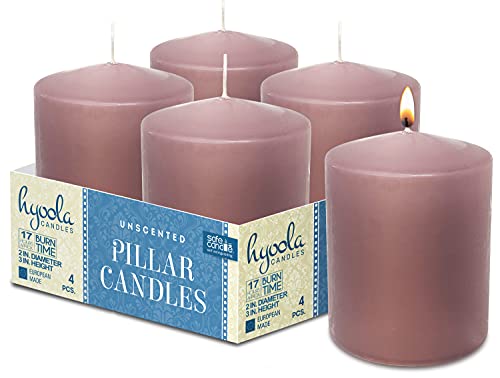 Hyoola Mauve Pink Pillar Candles 2X3 Inch - 4 Pack Unscented Pillar Candles Bulk - European Made #TOP9