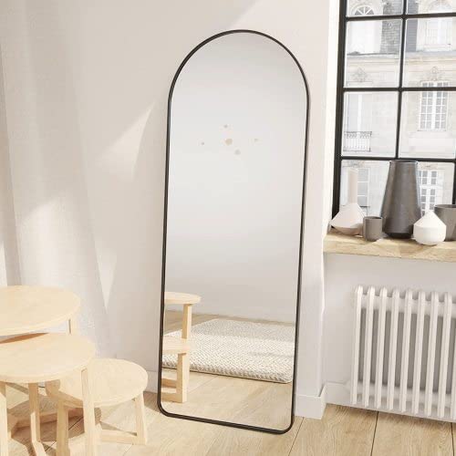 Fuzofuiz Full Length Wall Mirror - 63” X 20” Arched Free Standing Body Mirror With Clothes Rod, Black Metal Framed Large Floor Mirror For Bedroom, Modern Big Wall-Mounted / Stand Up / Leaning Mirror #TOP1