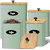 Canisters Sets for the Kitchen Set of 4, Metal Sugar Flour Coffee Storage Containers for Countertop with Airtight Lids, Customizable Chalkboard Labels & Marker Pen, Storage Jars Canisters - Sage Green