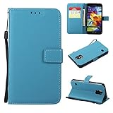 ETGOKJM for Samsung Galaxy S5 Case, for Wallet, Kartensteckplätze Standmagnetischer Schließung, Schutz Pu. Leder [stoßfest TPU] Flip Cover W Handgelenkband Lanyard(Sky Blue)