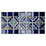 Tenedos Sunburst Calacatta Blue Glossy Porcelain Border Pool Wall and Floor Tile on 6x12 Mesh Mounted for Easy Installation for Bathroom Tile| Shower Backsplash| Kitchen| Accent Wall (10 Pieces)