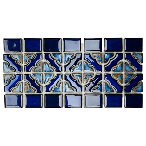 Tenedos Sunburst Calacatta Blue Glossy Porcelain Border Pool Wall and