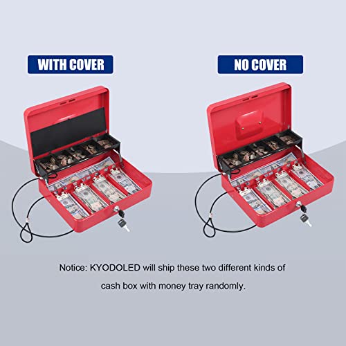 Kyodoled Locking Cash Box With Key Lock,Money Box Bound With Waterproof Coin Bag,Security Metal Money Lock Box With Cash Tray,Safe Box For Money,11.81"X 9.45"X 3.54" Bundle Water-Resistant Money Bag #TOP1