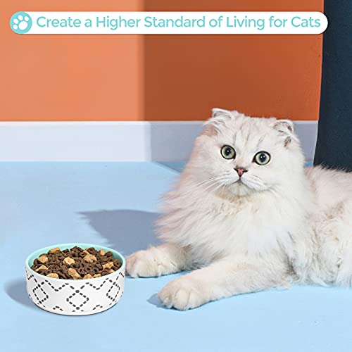 Msbc Ceramic Cat Bowls(13Oz/390Ml), Cute Cat Food And Water Feeder Set, Dog Cat Basic Bowl, Small Pet Feeding Dishes For Cat, Kitten, Small Dog, Whisker Stress Free, Dishwasher Safe, Set Of 2, Blue #TOP6