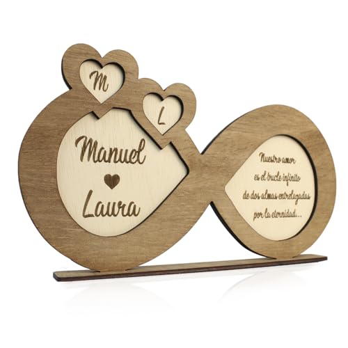JR Maderas Diseño Personalizado de Madera - Decoracion del Hogar - Simbolo del Infinito Personalizado con Nombre y Fecha en Madera - Boda - San Valentin - Novios - Regalo Original Pareja Aniversario.