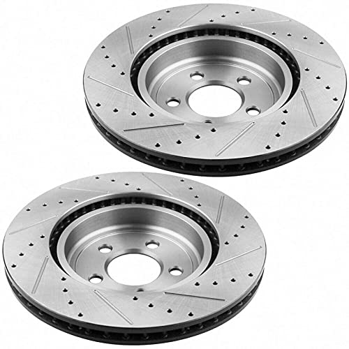 Image of MotorbyMotor Front Brake Kit fits for for Chrysler 300, Dodge Charger Challenger Magnum E-Coating Drilled & Slotted Rotors and Ceramic Brake Pads Replace 13.58 inch (345mm) Front Vented Rotors