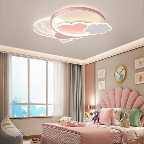 YPDTSNGV Hot Air Balloon Ceiling Lamps Dimmable Chandelier, Kids Ceiling Light 3-Color Light Change Mode, Flush Mounted LED Close to Ceiling Light Fixtures for Nursery Theme Hotel Decor (Color : Pink