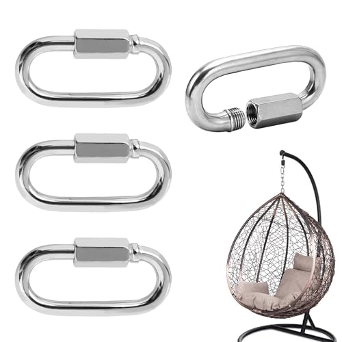 4PCS Quick Link Stainless Steel Chain Link Silver Carabiner Clips Heavy Duty Locking Clips Screw Quick Link for Outdoor Camping Climbing Fishing Hiking Traveling Accessories