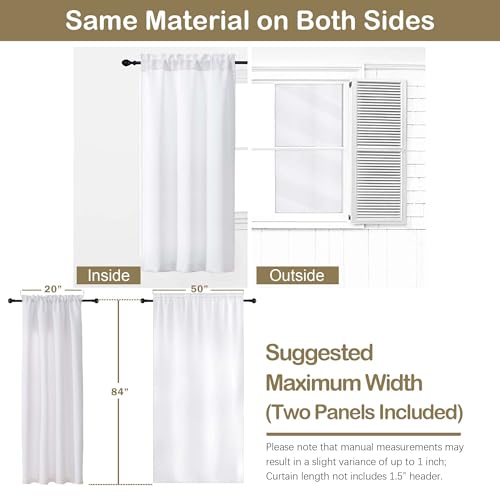Image of Pure White Curtains for Bedroom 84 Inches Long 2 Pieces, Solid Thermal Insulated Light Filtering Living Room Window Treatments Curtains, Dual Rod Pocket Living Room Drapes, 2x50Wx84L Inches