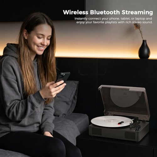 MANGOSTAN Black Bluetooth Record Player, 3-Speed Belt Drive Turntable by MANGOSTAN - Used condition - Image 2