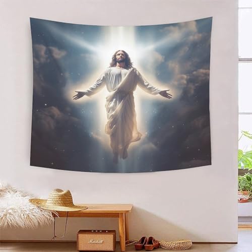 Poster Jésus en polyester tissé haute densité, tenture murale premium pour salon moderne