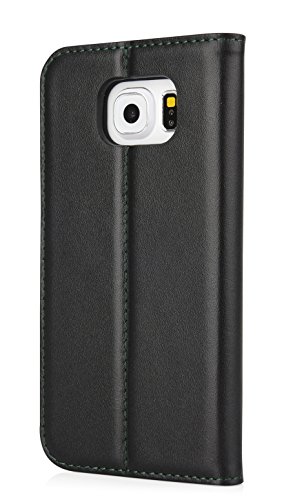 Ixcc Essential 2 Series Samsung Galaxy S6 Genuine Leather Wallet Case With Stand Feature - Black #TOP4