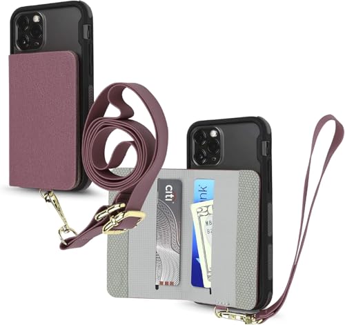 Image of Cell Phone and Credit Card Holder with Crossbody and Wrist Straps, Stick-On Wallet w /RFID Protection Multiple Card Slots Transparent ID Pocket
