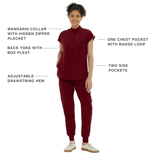 Kitmaz Medical Scrub Women Tops, Mandarin Collar, Burgundy, 2XL by Kitmaz - Used condition - Image 4