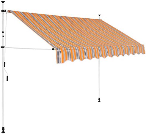 vidaXL Retractable Awning, Patio Awning with Manual Crank Handle, Retractable Canopy, Sunshade Shelter for Deck Porch, 98.4" Yellow and Blue Stripes