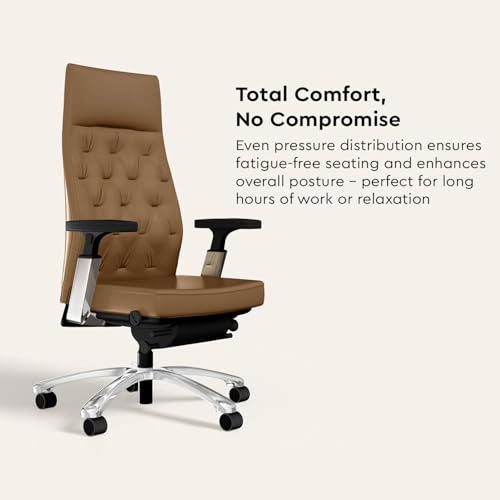 Image of Interio by Godrej Posture Perfect High Back Leather Executive Ergonomic Revolving Chair - Tan Color, 1 Year Warranty, Adjustable Armrest and Height