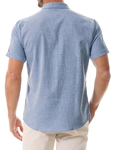 Drazivon Men's Linen Shirts Short Sleeve Button Down Shirts for Men Casual Beach Summer Wedding Tops Blue 4XL — view 2