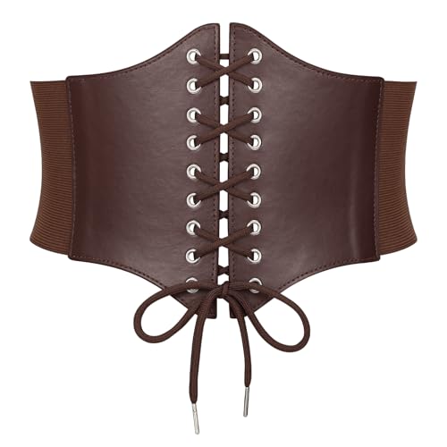SANSTHS Wide Corset Belt for Women Lace-up Renaissance Corset Hight Waist Elastic Belt for Halloween Costume Parties Coffee S