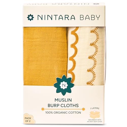 Image of NINTARABABY Burp Cloths - 100% Organic Muslin Cotton, Pack of 2