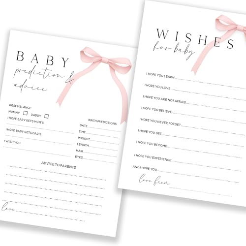 Image of Baby Shower Game Cards, Double-Sided Wishes for Baby and Prediction & Advice, Pink Coquette Bow, A5, Pack of 15