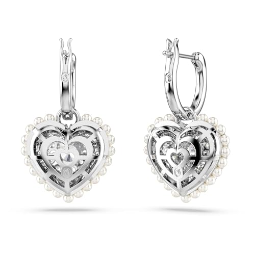 Swarovski Hyperbola drop earrings, Heart, White, Rhodium plated