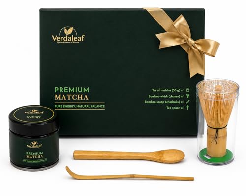 Verdaleaf USDA Organic Matcha Gift Box – 50g Ceremonial Grade Japanese Matcha with Bamboo Whisk & Scoop – Premium Matcha Starter Kit