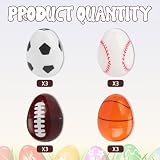 12 Pcs 2.3" Plastic Easter Eggs Empty Sports Balls Assorted Football Basketball Soccer Baseball Eggs Unfilled Balls Bulk for Easter Egg Hunt Birthday Party Favor Gifts Basket Stuffers Fillers
