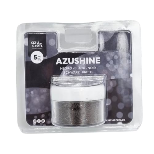Azucren, Purpurina Comestible Repostería, Glitter Comestible, Polvo Comestible para Repostería, Ideal para Cobertura de Tartas, Fondant, Buttercream y Bebidas, 5 Gr. AZUSHINE (Negro)