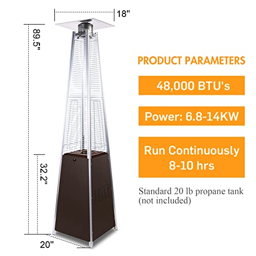 Joinatre Outdoor Pyramid Patio Heater, 48,000 Btu Patio Heaters, Propane Outdoor Gas Heater With Wheels, Protective Cover, 89.5” H, Quartz Glass Tube, For Outdoor, Garden, Restaurant, Hammered Bronze #TOP5