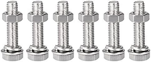 sourcing map M8 x 30mm Hex Head Screws Bolts, Nuts, Flat & Lock Washers Kits, 304 Stainless Steel Fully Thread Hexagon Bolts 6 Sets
