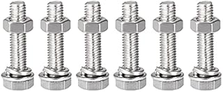 sourcing map M8 x 30mm Hex Head Screws Bolts, Nuts, Flat & Lock Washers Kits, 304 Stainless Steel Fully Thread Hexagon Bolts 6 Sets