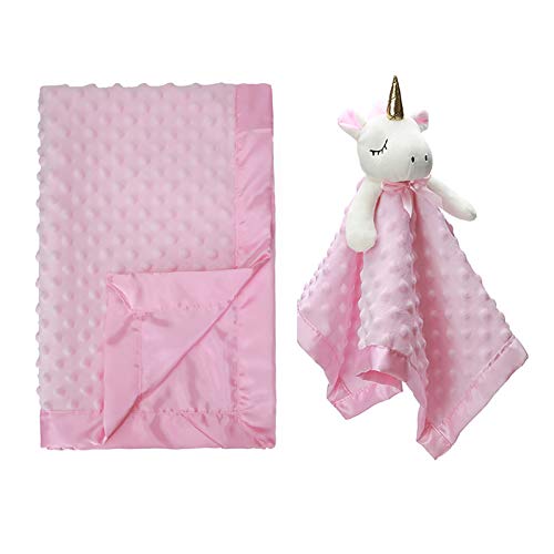 Image of Pro Goleem Unicorn Lovey and Minky Dot Baby Blanket with Satin Backing Pink