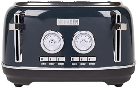 Haden Jersey Steel Blue Toaster  Stainless Steel Retro Toaster - Variable Browning Control - Self Centering Function - Reheat and Defrost Functions  1370-1630W