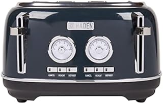 Haden Jersey Steel Blue Toaster  Stainless Steel Retro Toaster - Variable Browning Control - Self Centering Function - Reheat and Defrost Functions  1370-1630W