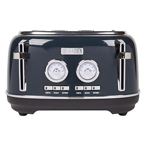 Haden Jersey Steel Blue Toaster 4 Slice - Stainless Steel Retro Toaster - Variable Browning Control - Self Centering Function - Reheat and Defrost Functions - 1370-1630W Cover