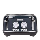 Haden Jersey Steel Blue Toaster 4 Slice – Dual Control With Adjustable Browning Controls - Self Centring Function - Reheat And Defrost Functions – Coated Stainless Steel Housing - 1370-1630w