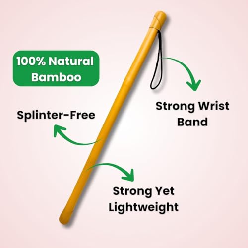 Image of Bamboo Dog Walking Stick 66cm (25mm) Matte Gold - Lightweight Splinter-Free Dog Training & Control Stick with Wrist Strap - Pet Safety & Walk Management Aid