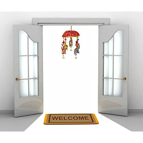 Super India Multi Stringed Vibrant Cotton Stuffed Elephants in Assorted Awning Canopy with Beads and Brass Bell Cover