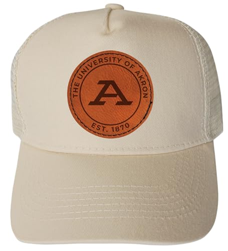 R and R Imports Akron Zips Officially Licensed - Unisex Trucker Hat with Round Engraved Leather Patch Cream