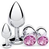 Anal Plug Beginner Set - 4 PCS Jewel Butt Plugs Sex Toy Anal Training Kit- G Spot Anal Sex Adult Toy for Beginner Adult Unisex Women and Men Couple (Pink)
