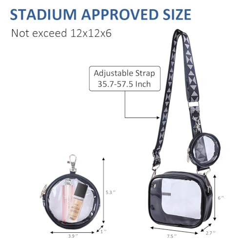 Clearworld Unisex-Adults Clear Crossbody Bag, Black, 7.5"W x 6"H x 2.7"D, Stadium Approved, Adjustable Shoulder Strap3