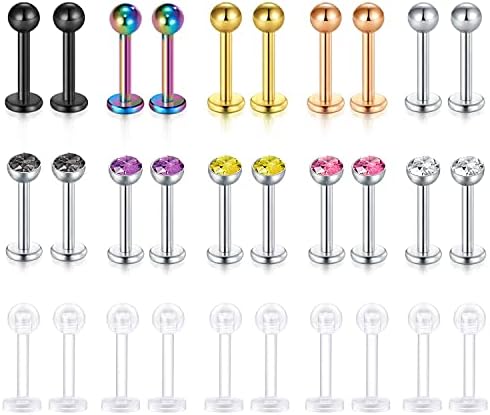 LAURITAMI 18-30pcs Lip Bars Rings 16G Surgical Steel Labret Studs Monroe Ring Piercing Jewellery Conch Cartilage Tragus Helix Earring 8mm